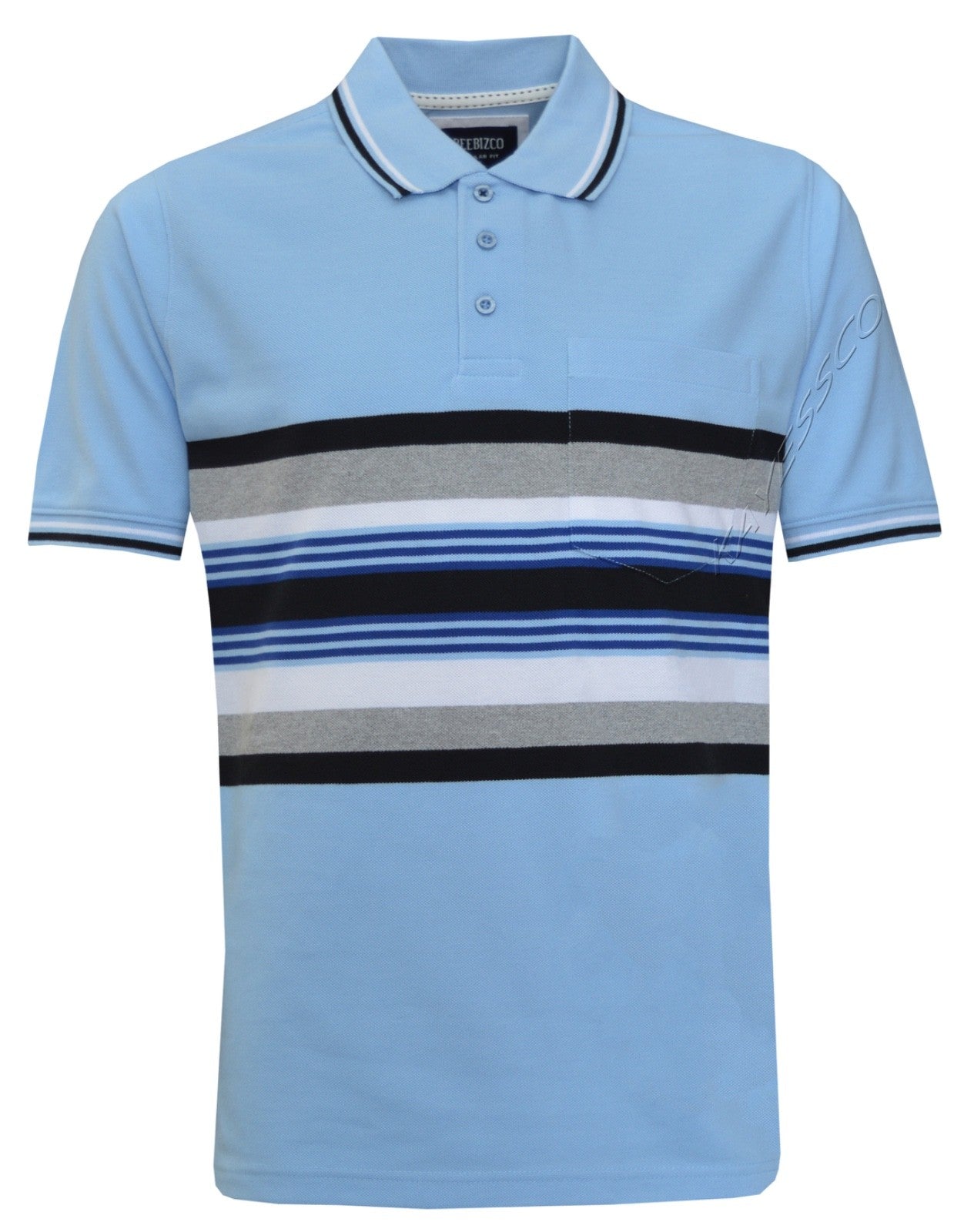Striped Polo Shirt Short Sleeve Tipping Collar Casual Top w/ Pocket by Beebizco