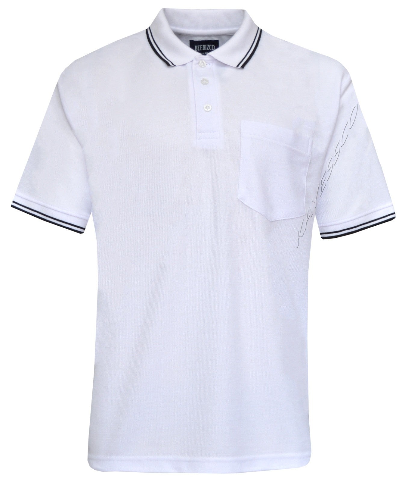 Short Sleeve Polo Pique Shirt Double Tipping Collar w Pocket by Beebizco M - 3XL