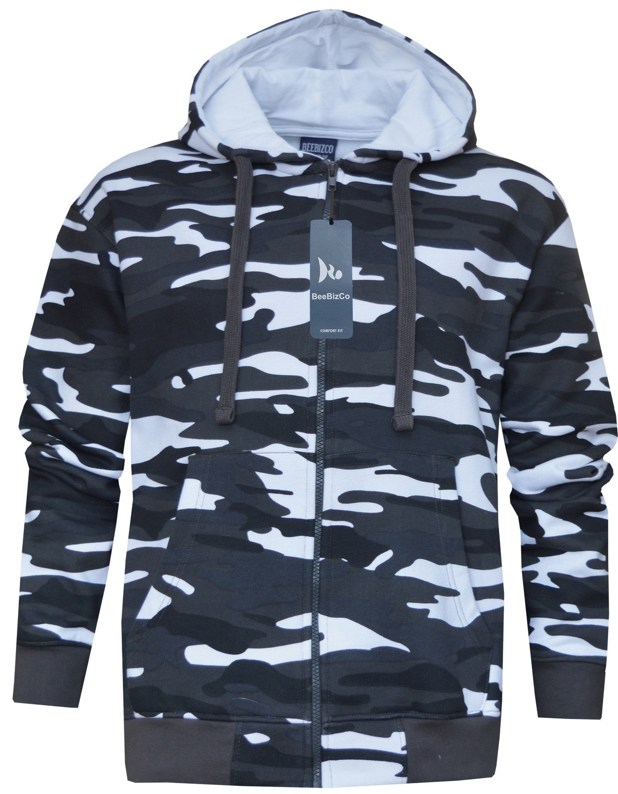 Camouflage Zip Up Hoodie Army Camo Fleece Brushed Inside w/ Pockets by Beebizco