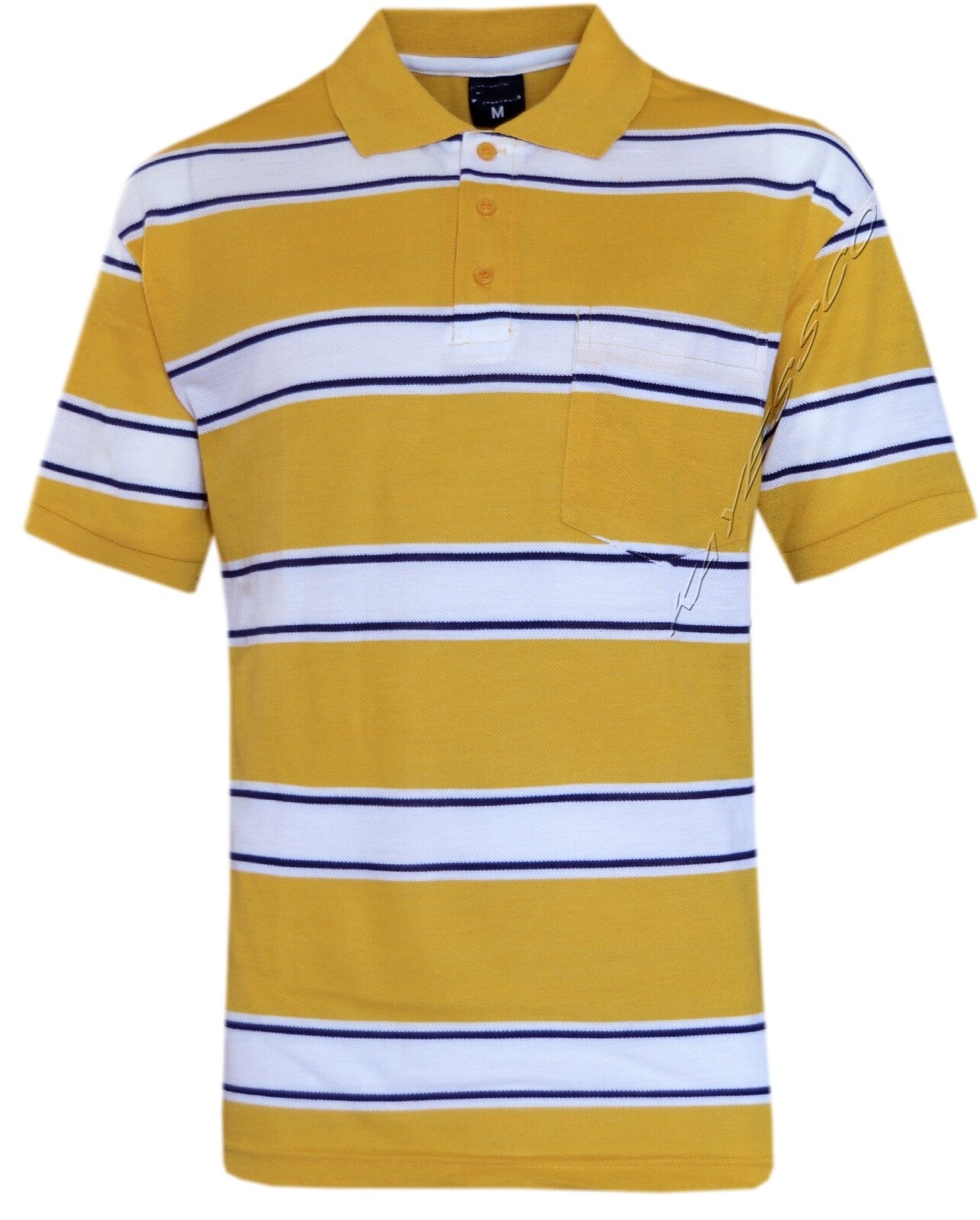 Mens Short Sleeve Polo Shirt Striped Pique Top Summer Casual with Pocket M - XXL