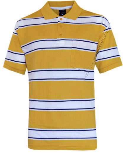 Mens Short Sleeve Polo Shirt Striped Pique Top Summer Casual with Pocket M - XXL