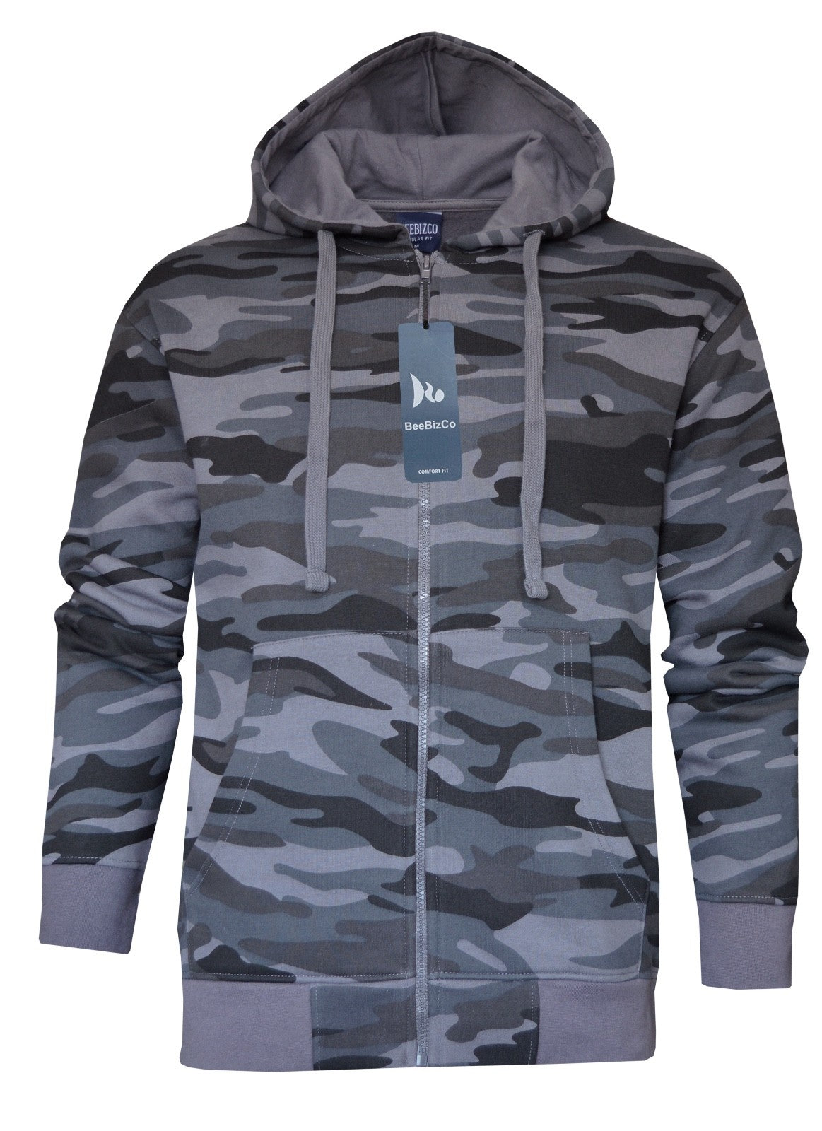 Camouflage Zip Up Hoodie Army Camo Fleece Brushed Inside w/ Pockets by Beebizco