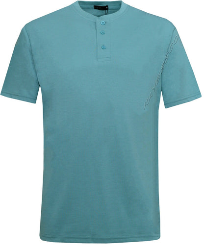 Mens Plain Henley T-shirt Short Sleeve Grandad Neck Top Casual Summer M - 2XL