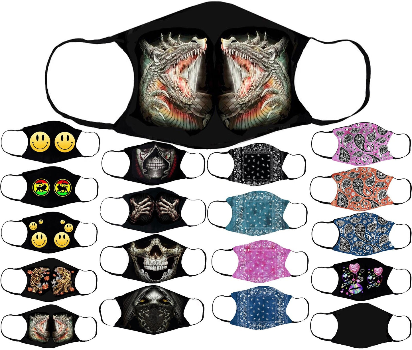 Adults Face Masks Cotton Glow in the Dark with Filter Pocket Reusable & Washable