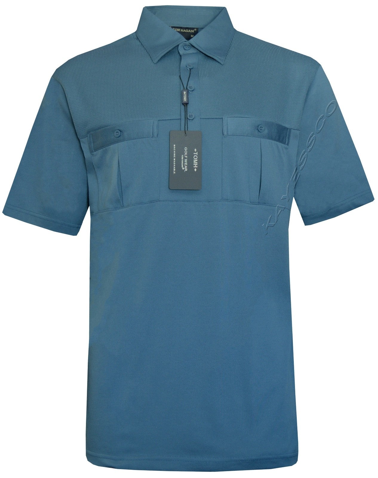 Mens Short Sleeve Double Pockets Golf Polo Shirt T-Shirt Top Casual By Tom Hagan