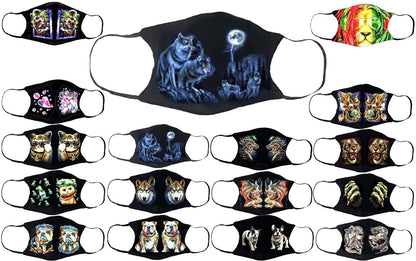 Adults Face Masks Cotton Glow in the Dark with Filter Pocket Reusable & Washable