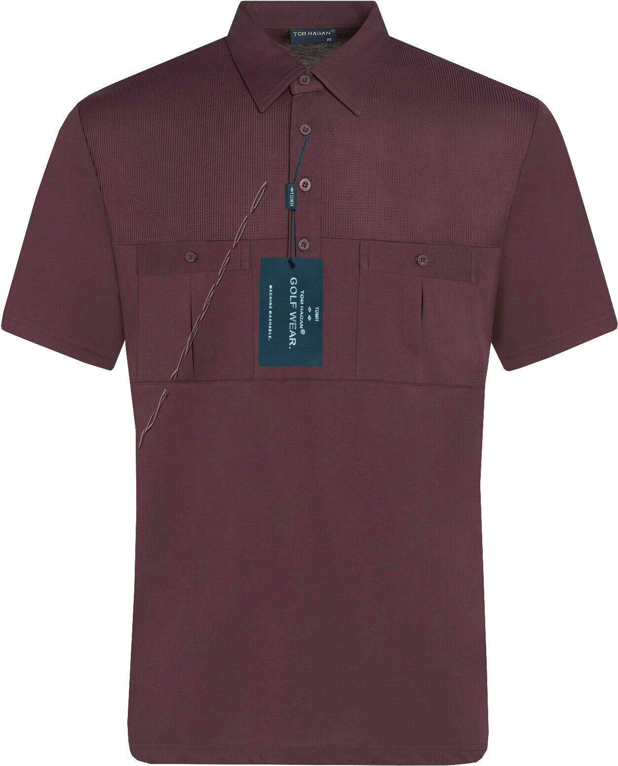 Mens Short Sleeve Double Pockets Golf Polo Shirt T-Shirt Top Casual By Tom Hagan