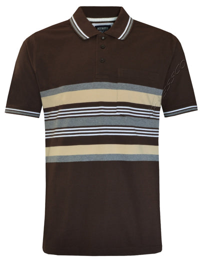 Striped Polo Shirt Short Sleeve Tipping Collar Casual Top  w/ Pocket by Beebizco