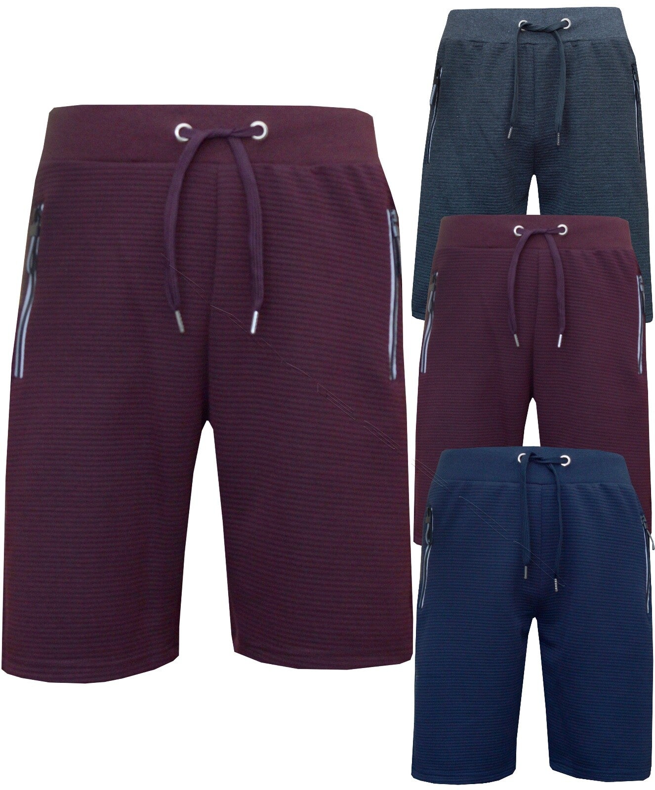 Mens Plain Sports Running GYM Training Elastic Jogging Fleece Shorts Zip Pockets