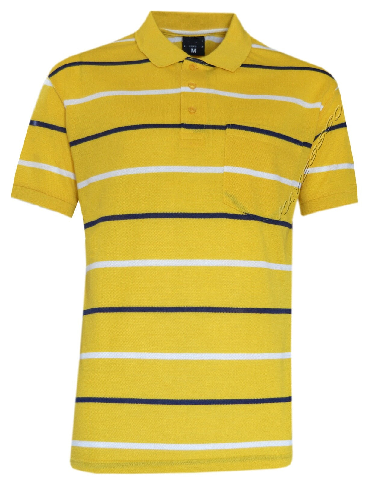 Striped Short Sleeve Yarn Dye Pique Polo Shirt Top Summer Casual with Pocket