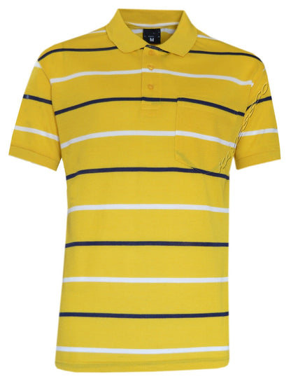 Striped Short Sleeve Yarn Dye Pique Polo Shirt Top Summer Casual with Pocket