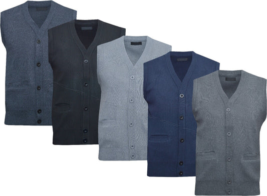 Mens Sleeveless V Neck Jumper Button Up Sweater Tank Top Cardigan Casual M - 2XL