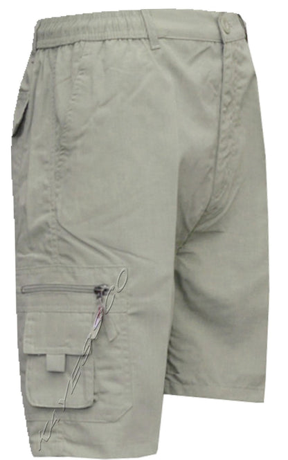 Mens Elasticated Waist Cargo Combat Plain Shorts 6 Pocket Zip Fly M - 4XL