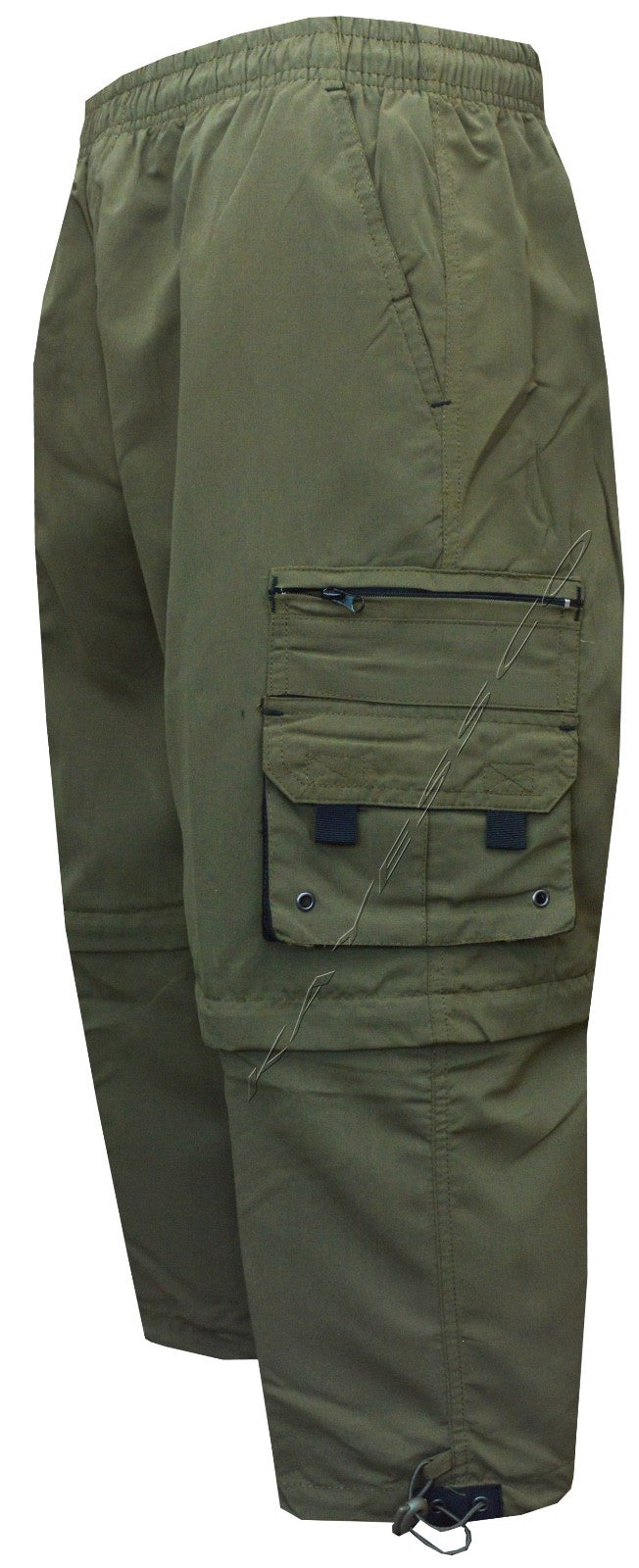 New Mens Elasticated Waist 2 In1 Zip Off Cargo Combat 3/4 Long Shorts Pant M-XXL
