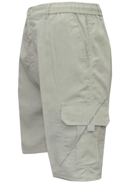 Mens Elasticated Waist Cargo Combat Plain Shorts 6 Pocket Zip Fly M - 4XL