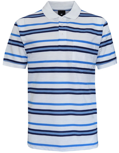 Striped Short Sleeve Yarn Dye Pique Polo Shirt Top Summer Casual with Pocket