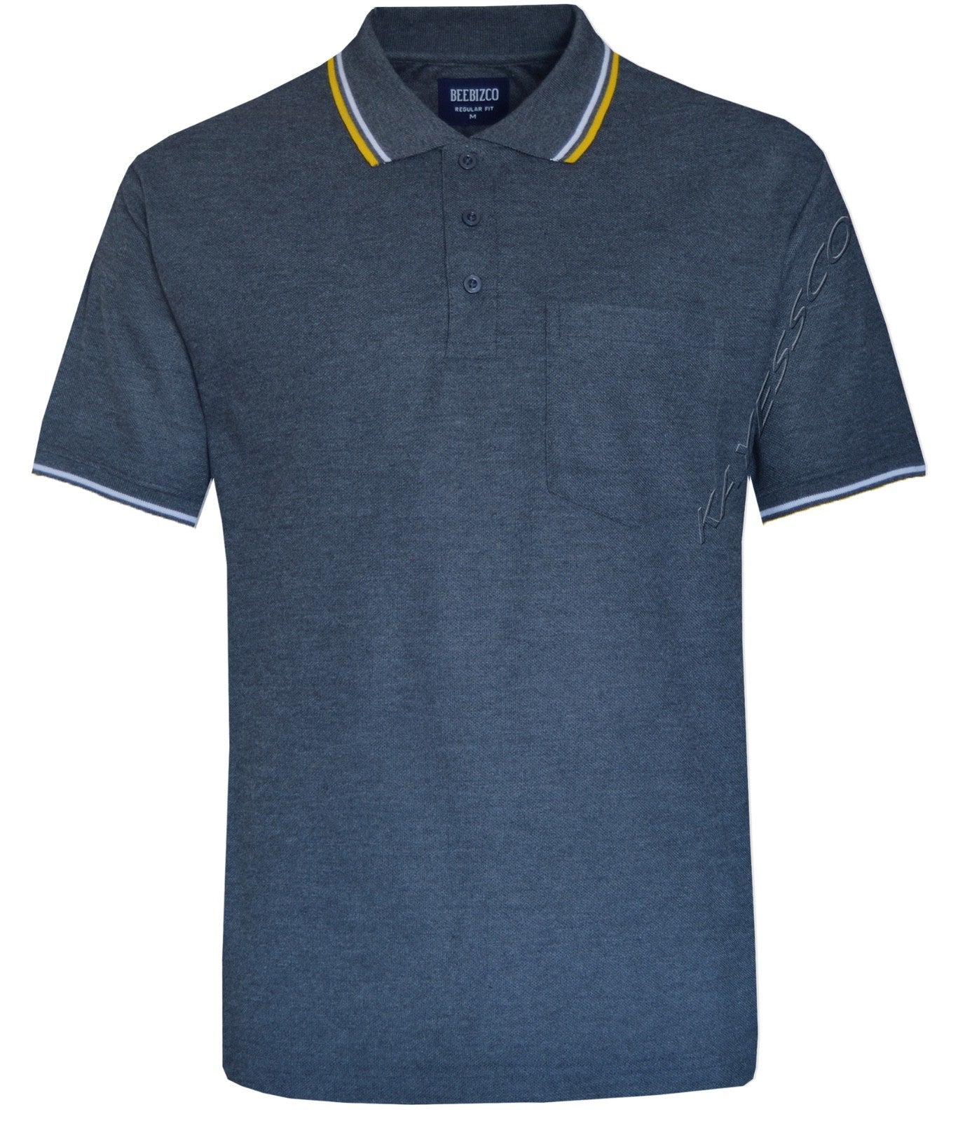 Short Sleeve Polo Pique Shirt Double Tipping Collar w Pocket by Beebizco M - 3XL