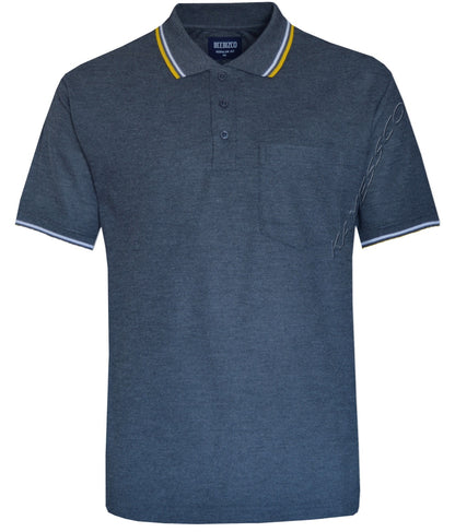 Short Sleeve Polo Pique Shirt Double Tipping Collar w Pocket by Beebizco M - 3XL
