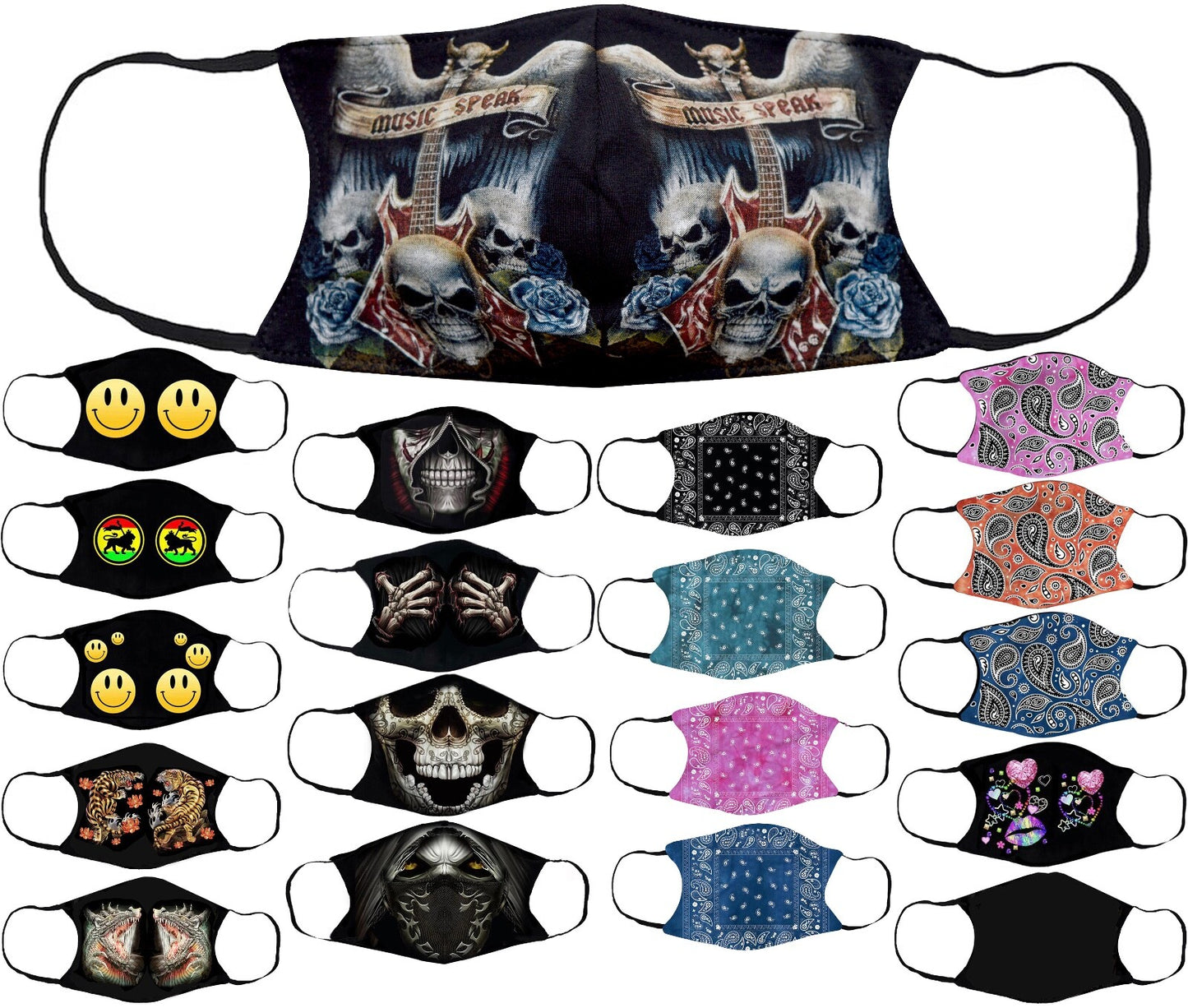 Adults Face Masks Cotton Glow in the Dark with Filter Pocket Reusable & Washable