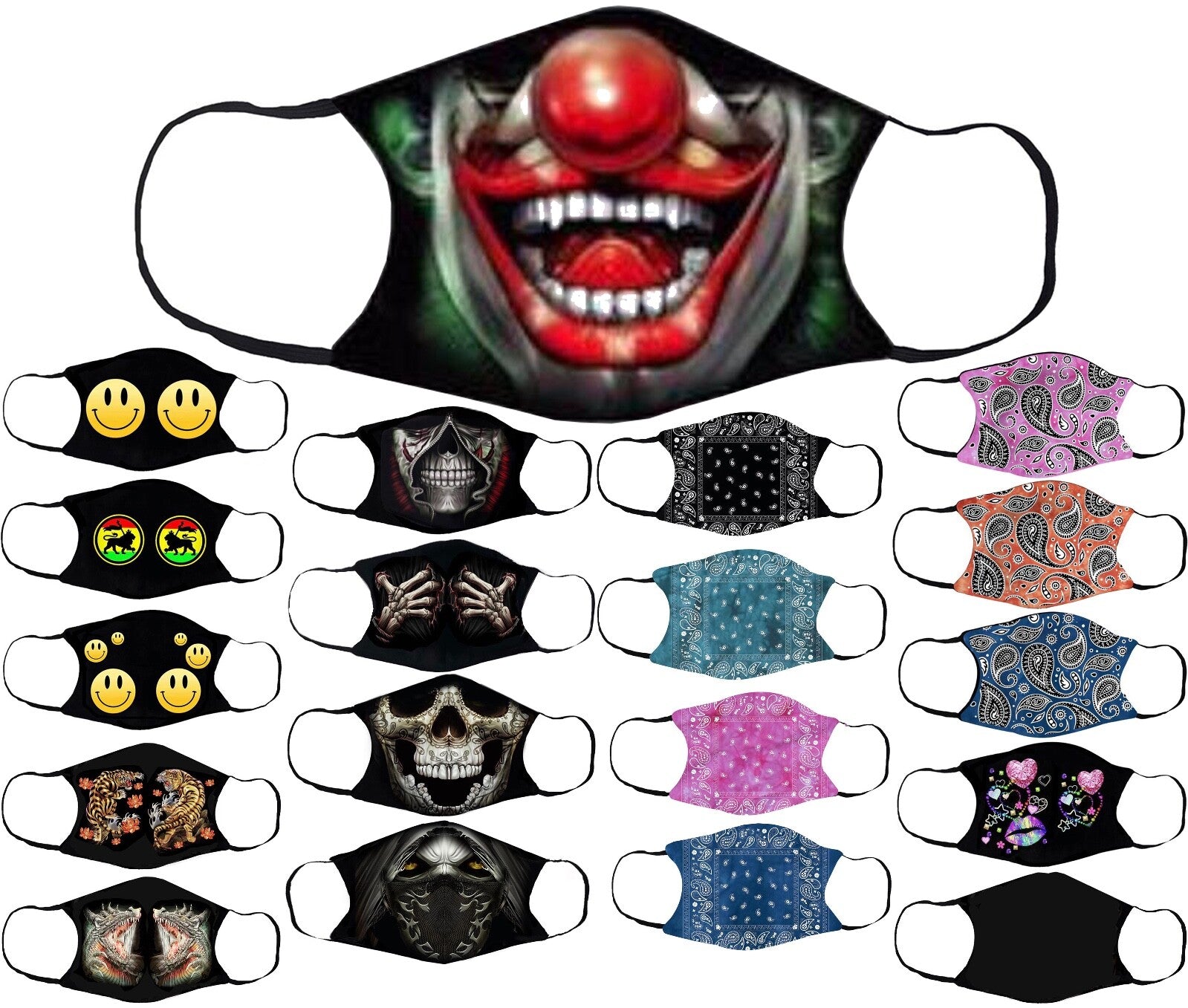 Adults Face Masks Cotton Glow in the Dark with Filter Pocket Reusable & Washable