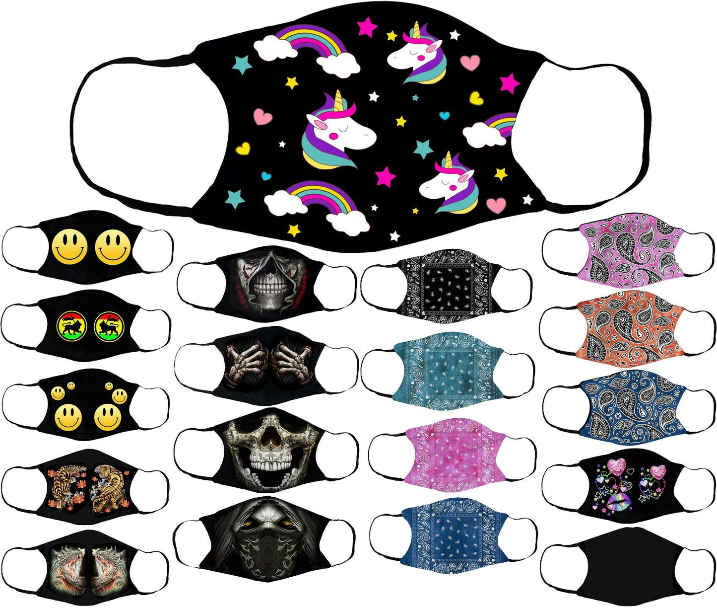 Adults Face Masks Cotton Glow in the Dark with Filter Pocket Reusable & Washable
