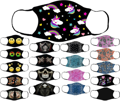 Adults Face Masks Cotton Glow in the Dark with Filter Pocket Reusable & Washable