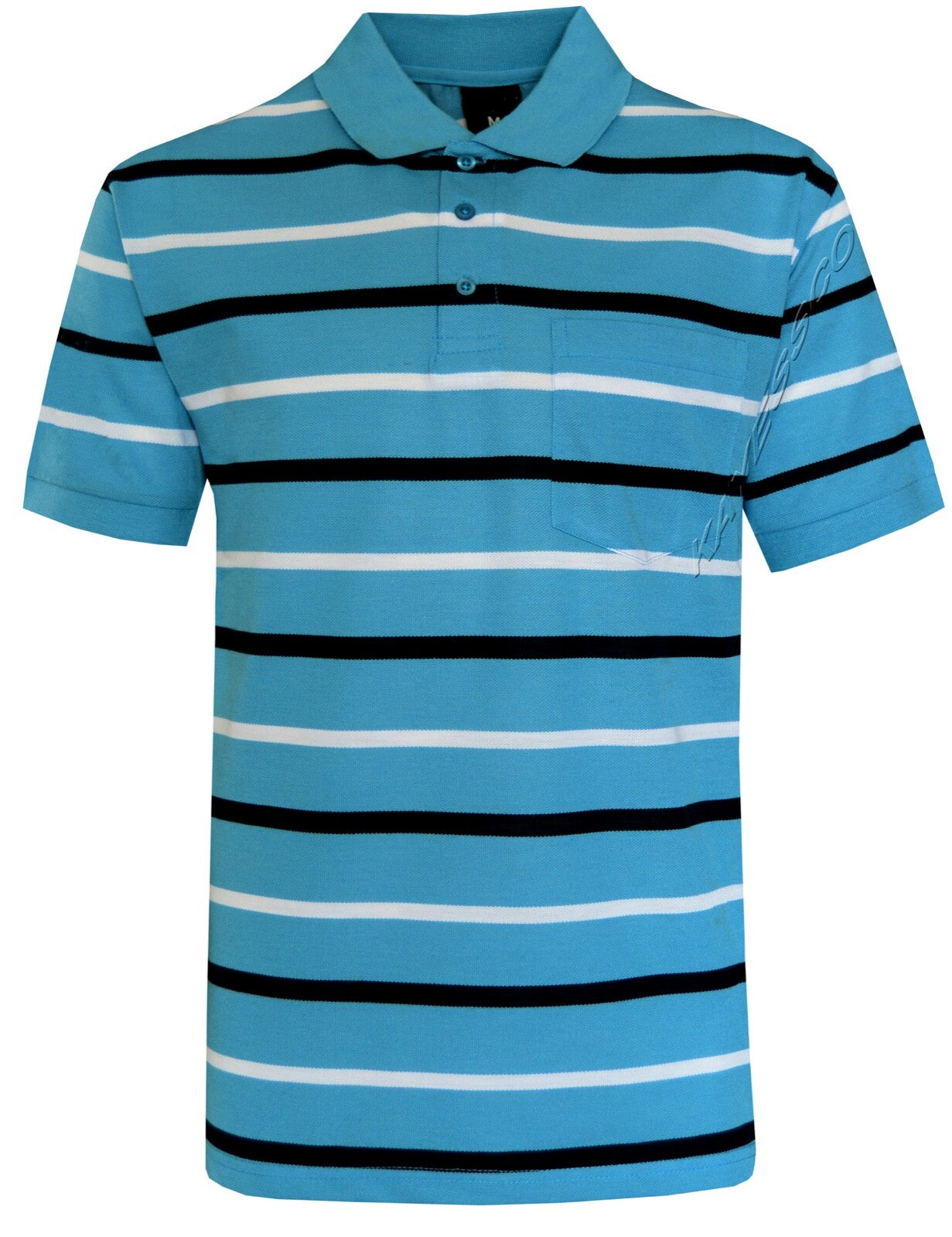 Striped Short Sleeve Yarn Dye Pique Polo Shirt Top Summer Casual with Pocket