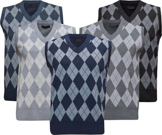 Mens Sleeveless Argyle V Neck Jumper Sweater Tank Top Pullover Golf Casual M-2XL