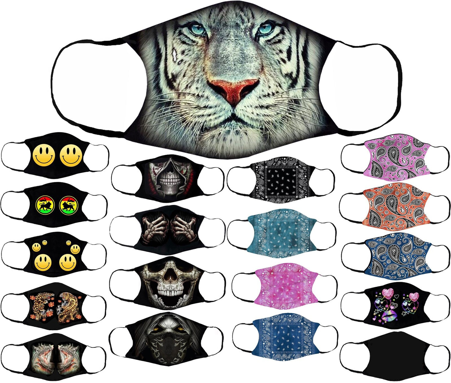 Adults Face Masks Cotton Glow in the Dark with Filter Pocket Reusable & Washable