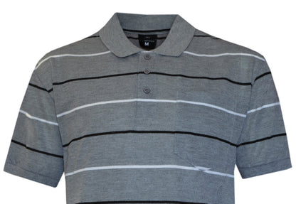 Mens Short Sleeve Polo Shirt Striped Pique Top Summer Casual with Pocket M - XXL