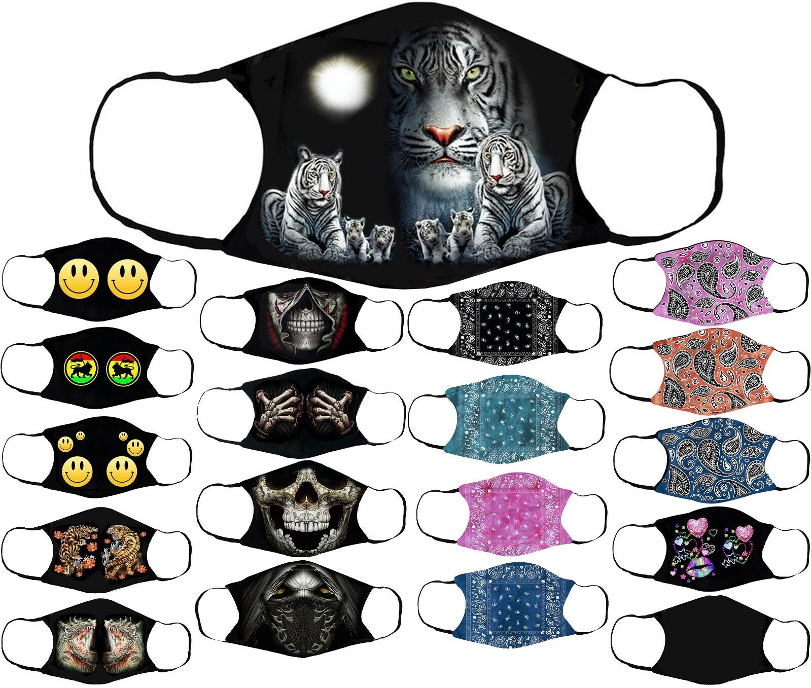 Adults Face Masks Cotton Glow in the Dark with Filter Pocket Reusable & Washable
