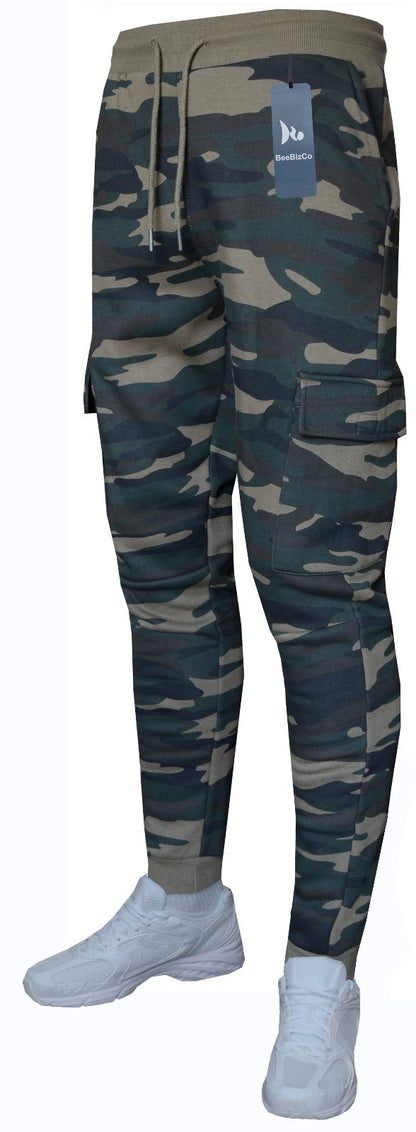 Camouflage Cargo Joggers Slim Fit Bottoms Fleece Casual Sweatpants by Beebizco