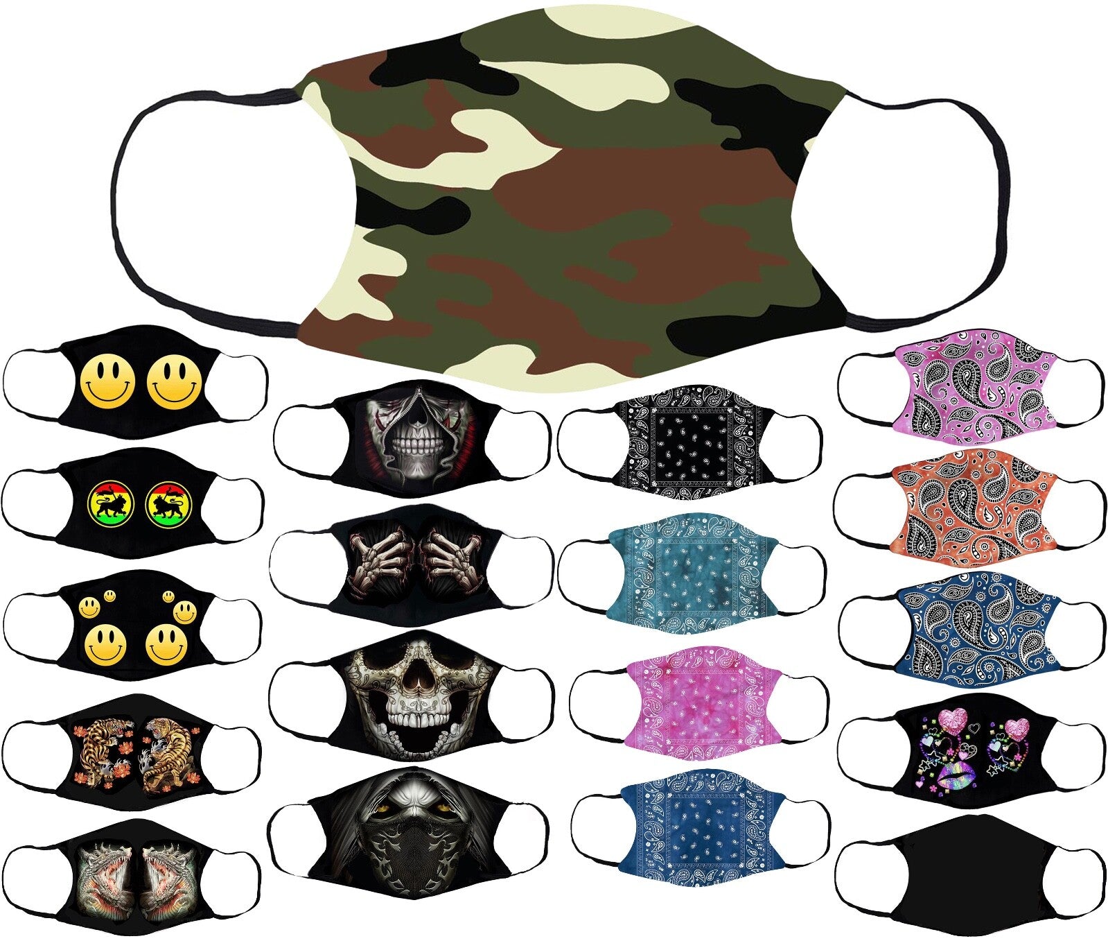 Adults Face Masks Cotton Glow in the Dark with Filter Pocket Reusable & Washable
