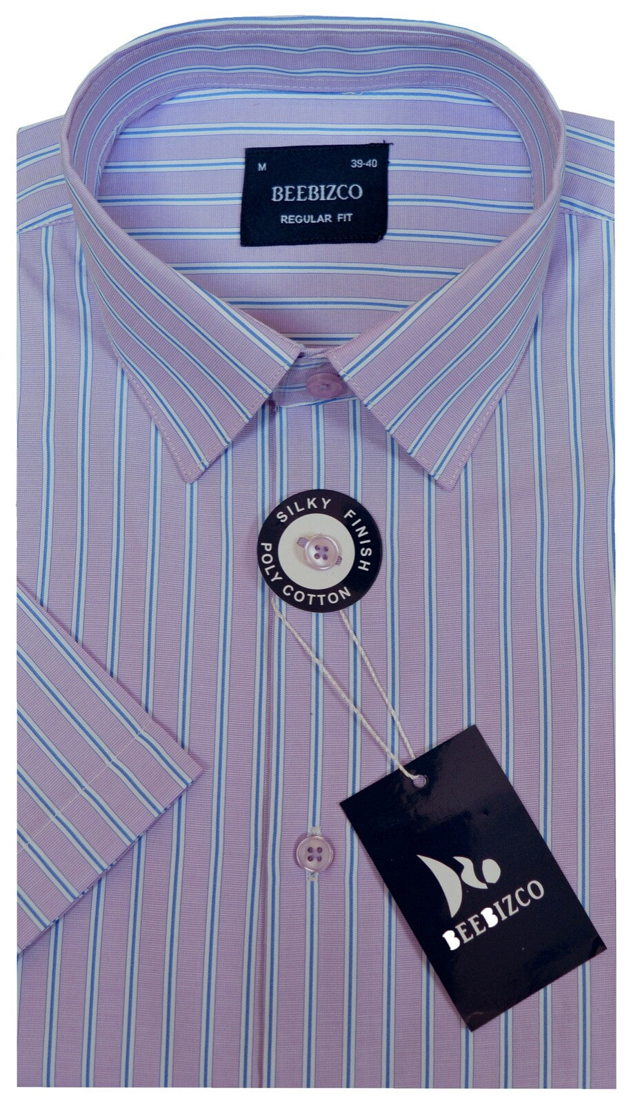 Striped Shirt King Size Short Sleeve Yarn Dyed Poly Cotton w/Pocket by Beebizco