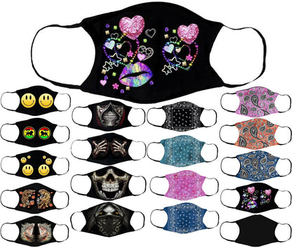 Adults Face Masks Cotton Glow in the Dark with Filter Pocket Reusable & Washable