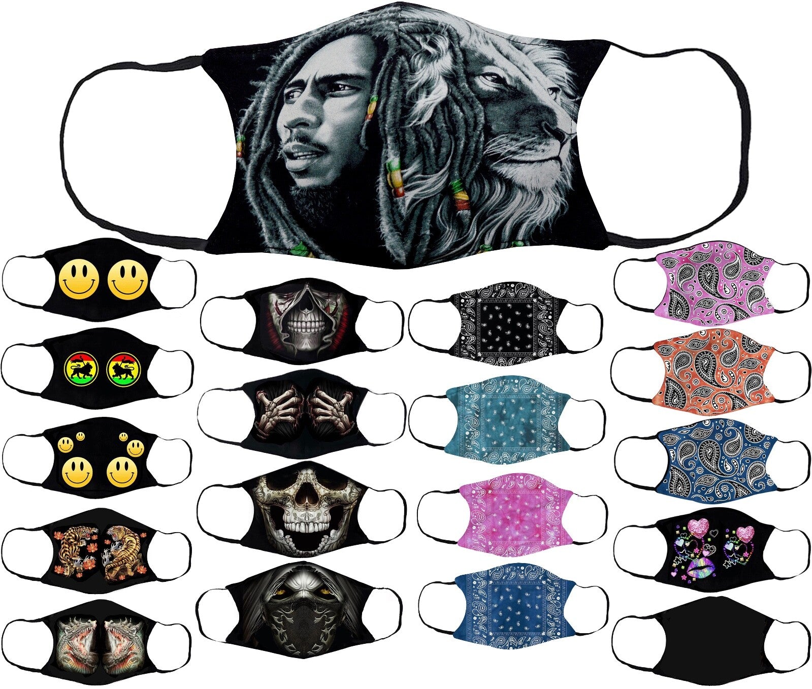 Adults Face Masks Cotton Glow in the Dark with Filter Pocket Reusable & Washable