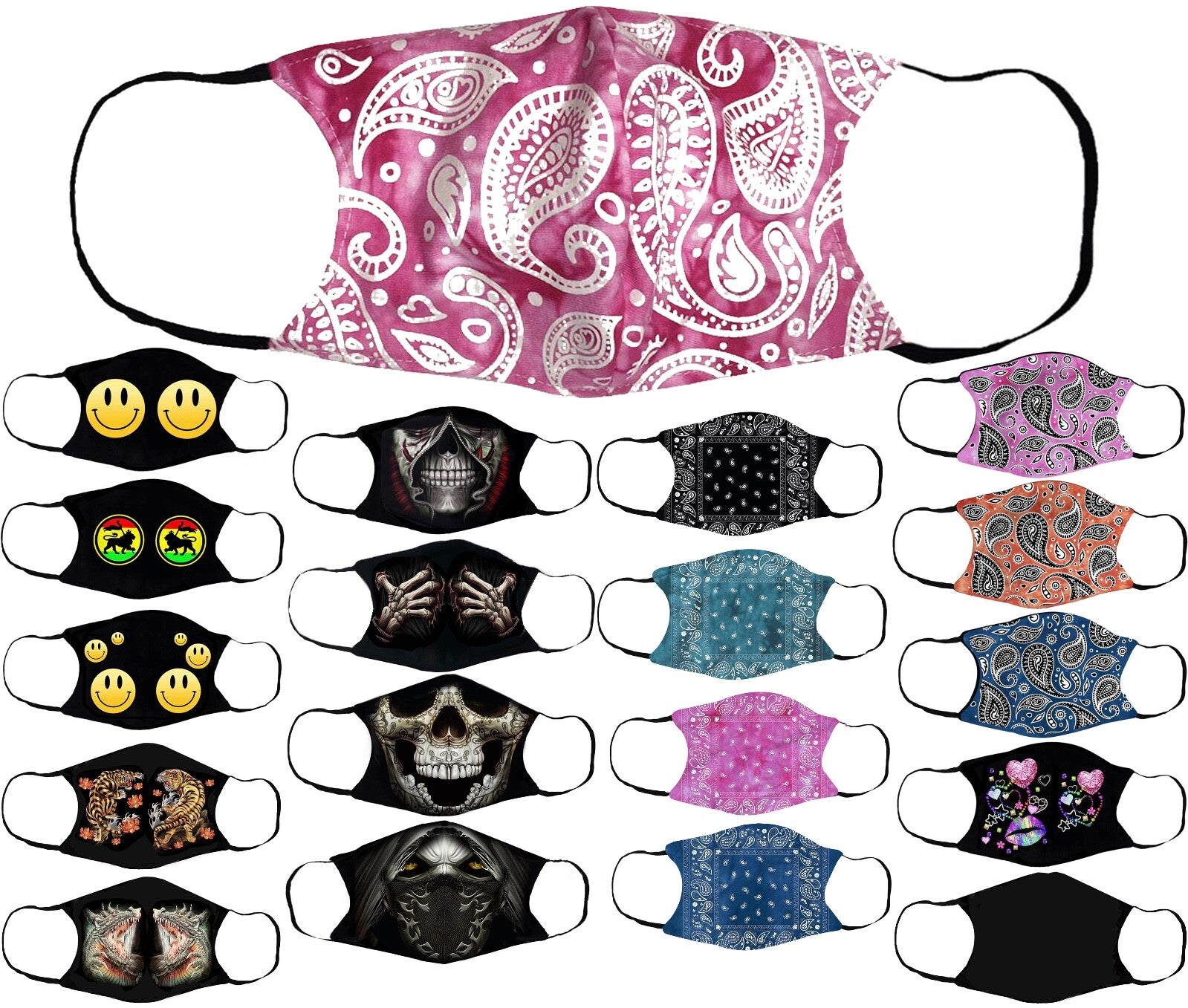 Adults Face Masks Cotton Glow in the Dark with Filter Pocket Reusable & Washable