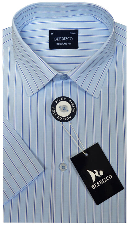Mens Striped Shirts Short Sleeve Yarn Dyed Poly Cotton Summer M-XXL by Beebizco