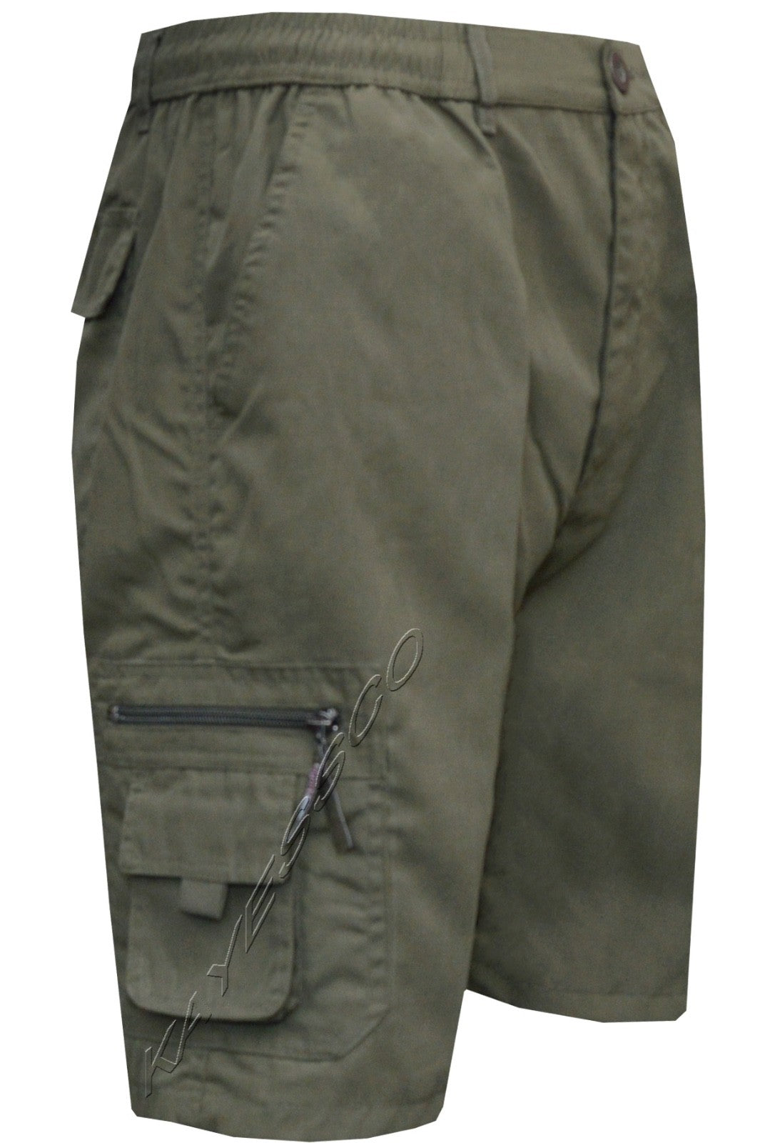 Mens Elasticated Waist Cargo Combat Plain Shorts 6 Pocket Zip Fly M - 4XL
