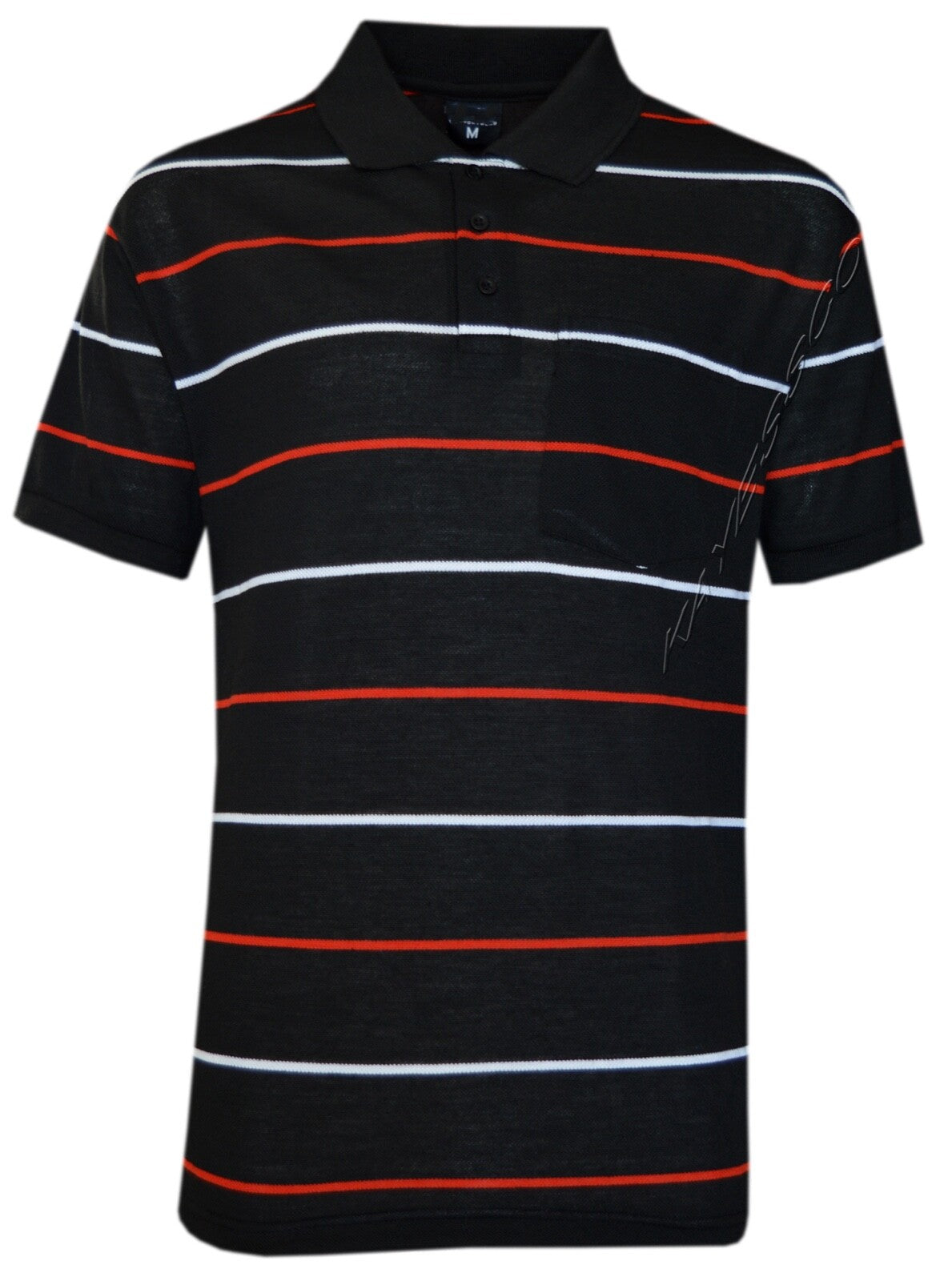 Mens Short Sleeve Polo Shirt Striped Pique Top Summer Casual with Pocket M - XXL
