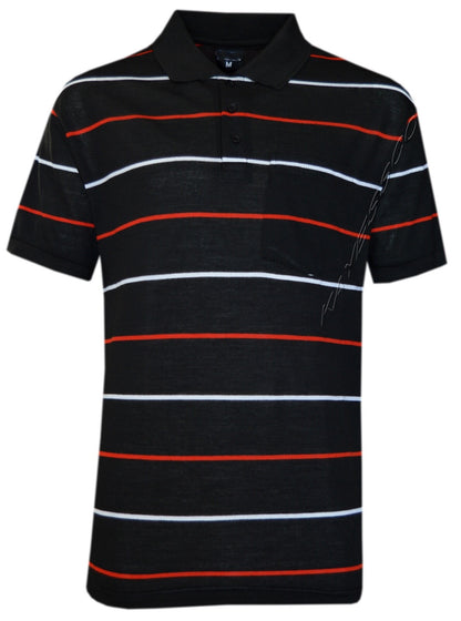 Mens Short Sleeve Polo Shirt Striped Pique Top Summer Casual with Pocket M - XXL