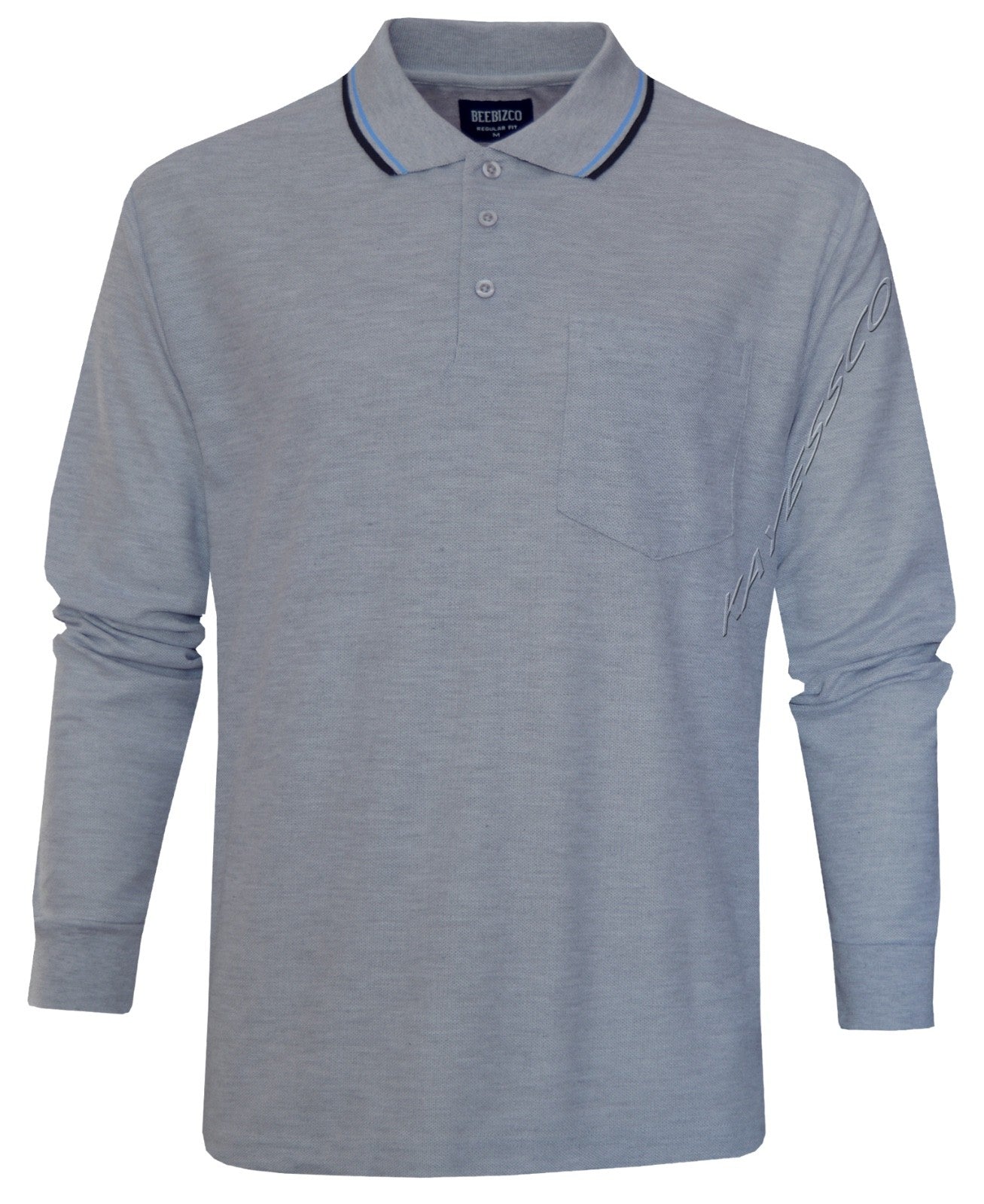 Long Sleeve Polo Pique Shirt Double Tipping Collar with Pocket by Beebizco M-3XL