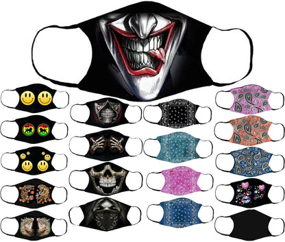 Adults Face Masks Cotton Glow in the Dark with Filter Pocket Reusable & Washable