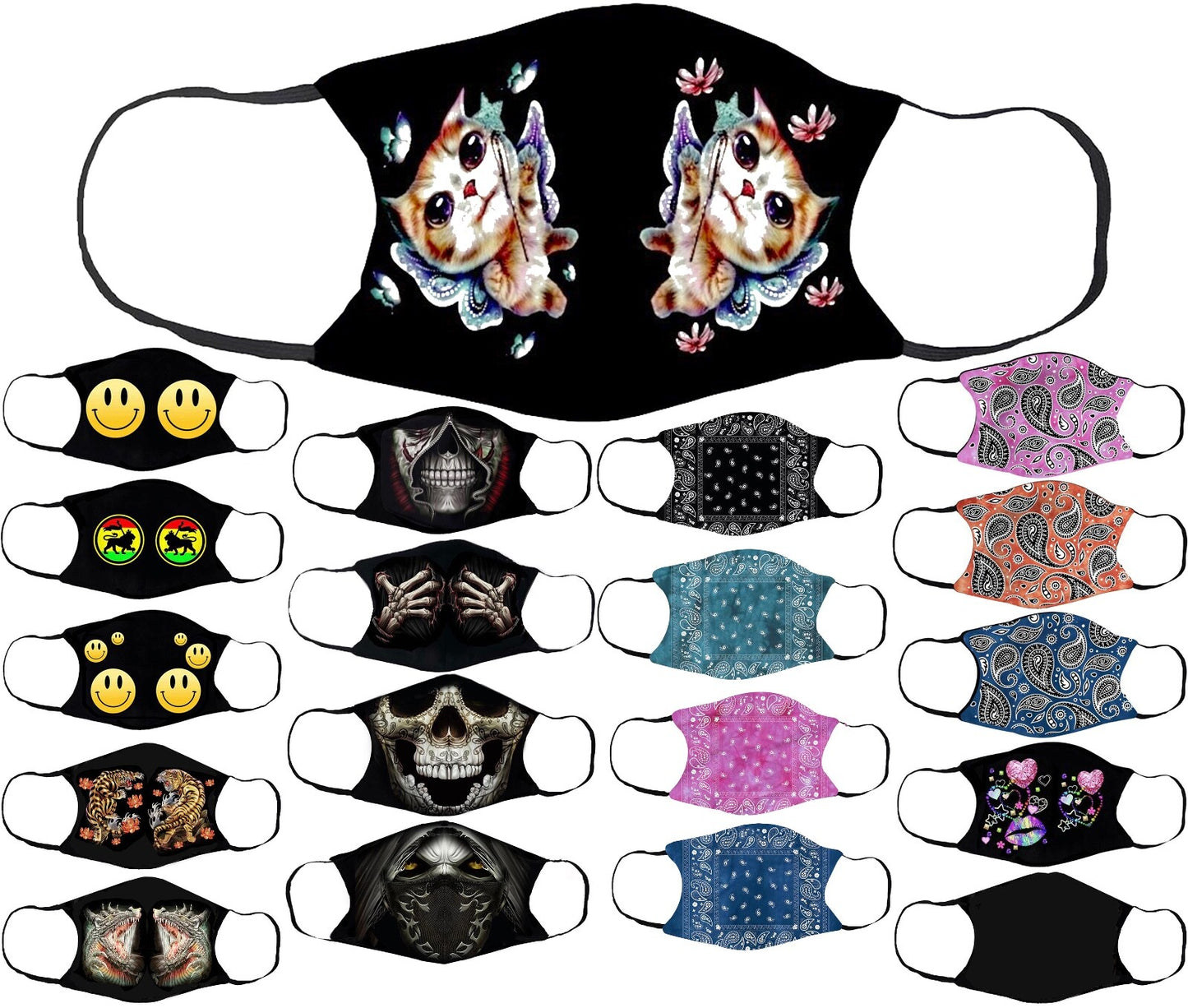 Adults Face Masks Cotton Glow in the Dark with Filter Pocket Reusable & Washable