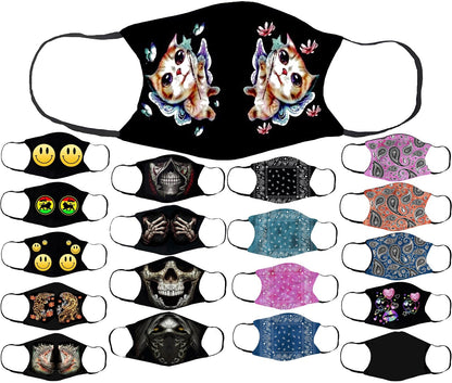 Adults Face Masks Cotton Glow in the Dark with Filter Pocket Reusable & Washable