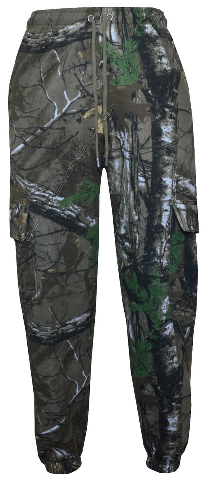 Mens Camouflage Jungle Print Cargo Combat Fleece Jogging Bottoms Trouser S-5XL
