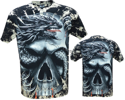 Mens Grim Reaper Skull Dragon Glow In Dark Tattoo Goth Tye Dye T-Shirt M - 3XL