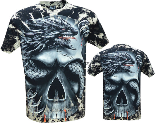 Mens Grim Reaper Skull Dragon Glow In Dark Tattoo Goth Tye Dye T-Shirt M - 3XL