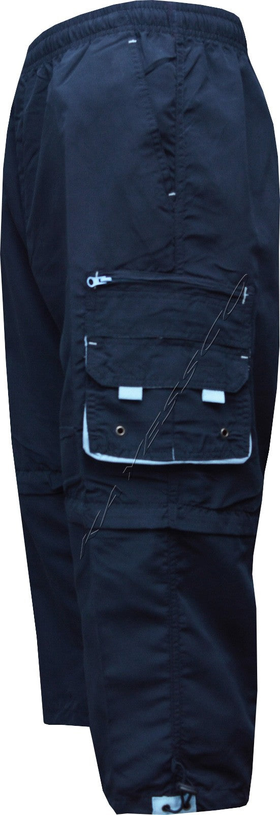 New Mens Elasticated Waist 2 In1 Zip Off Cargo Combat 3/4 Long Shorts Pant M-XXL