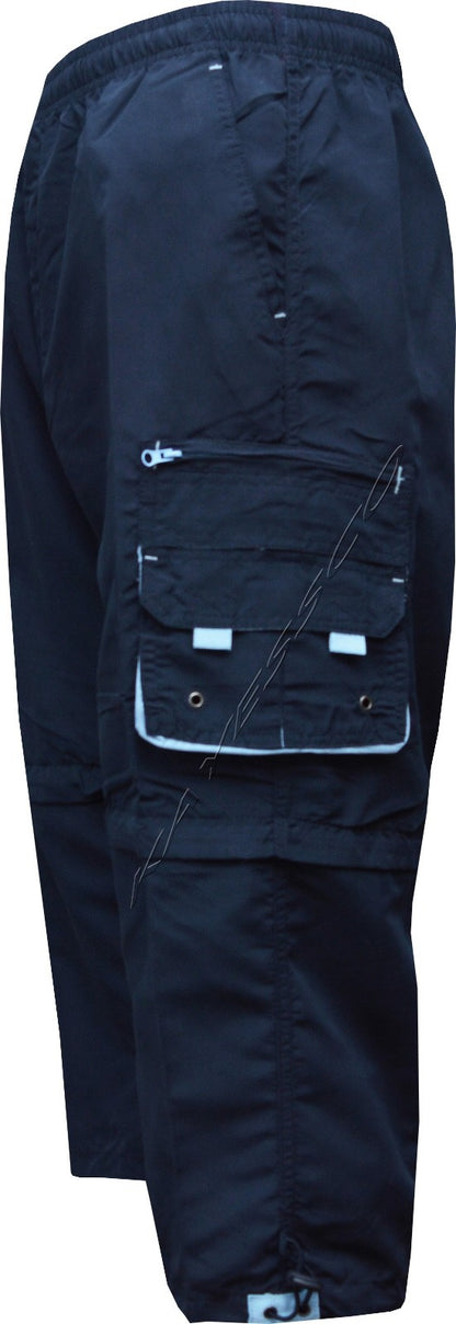 New Mens Elasticated Waist 2 In1 Zip Off Cargo Combat 3/4 Long Shorts Pant M-XXL